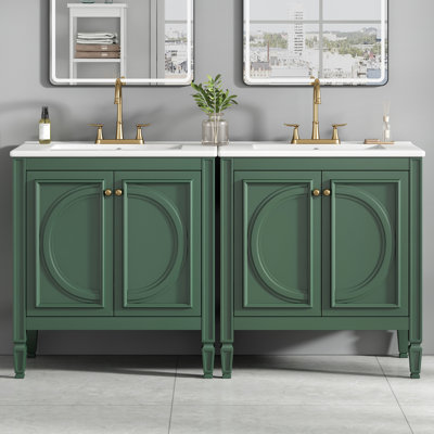 60" Bathroom Vanity With Double Sink Combo Set, Ceramic Sink, Soft Close Doors With Shelf, Storage Drawer