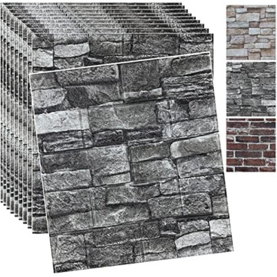 20PCS 3D Wall Panels Peel And Stick 3D Brick Wallpaper Peel And Stick Faux Stone Wall Panel Foam Brick Self-Adhesive Wallpaper(Rock,20Pcs)