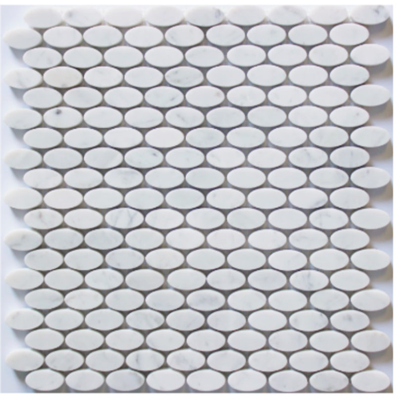 Mosaïque de marbre poli ovale 12 x 12 po Bianco Carrara (ensemble de 5)