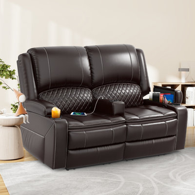 Loveseat Recliner Sofa, Leather Loveseat with Removable Armrest, USB Ports, Cup Holders by Latitude Run
