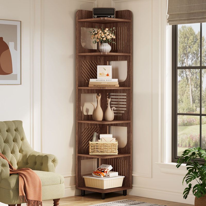 71.9'' H X 15.8'' W 6-Tier Tall Corner Bookshelf Bookcase, Brown