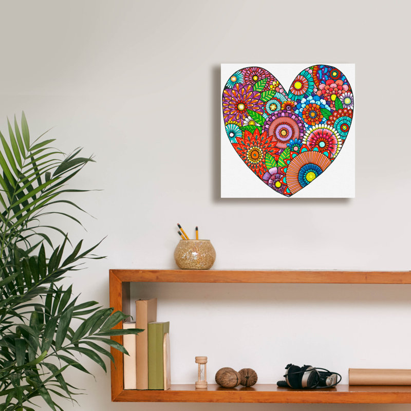 «Floral Heart» par Hello Angel, art mural sur toile, H 12 po x l 12 po x P 0,75 po