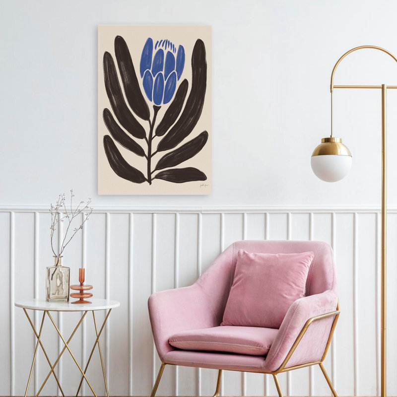Fleurs simples I bleu - art floral crème bleu-noir, H 24 po x l 16 po