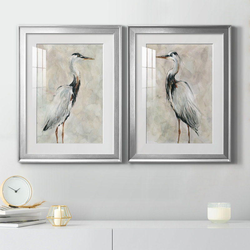 Crane at Dusk I - ensemble de 2 reproductions, H 22,5 po x l 61 po, Papier avec cadre érable, Argent argent