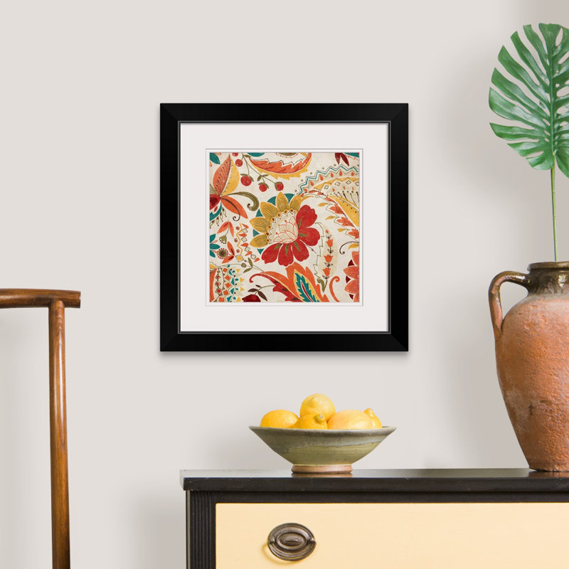 « boho motif cachemire épices ii », reproduction d’art, Cadre noir, H 20" x l 20" x P 1"
