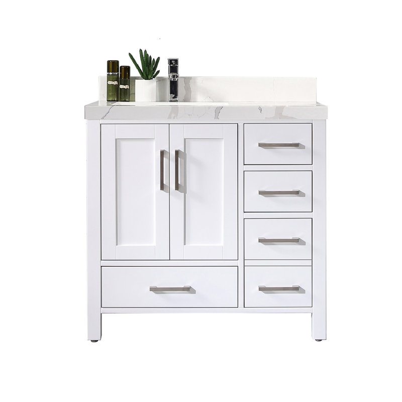 36 po X P 22 po Meuble-lavabo décalé à gauche D Aseelah, Calacatta, Blanc
