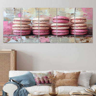 Rose et blanc, desserts, tour Macaron - ensemble d'art sur toile Desserts