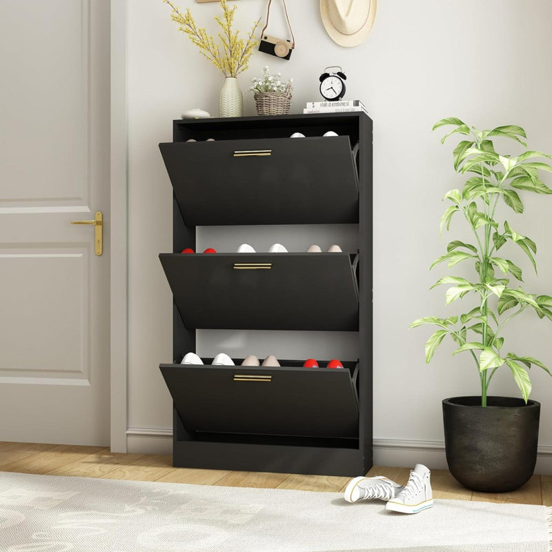 18 Pair Flip Down Shoe Storage, Black