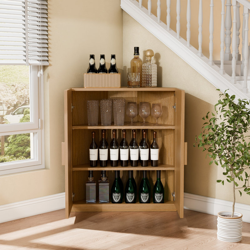 36" H X 31" L Bar Wine Cabinet Farmhouse Storage Cabinet Corner Accent Cabinet with Adjustable Shelves for Living Room and Kitchen