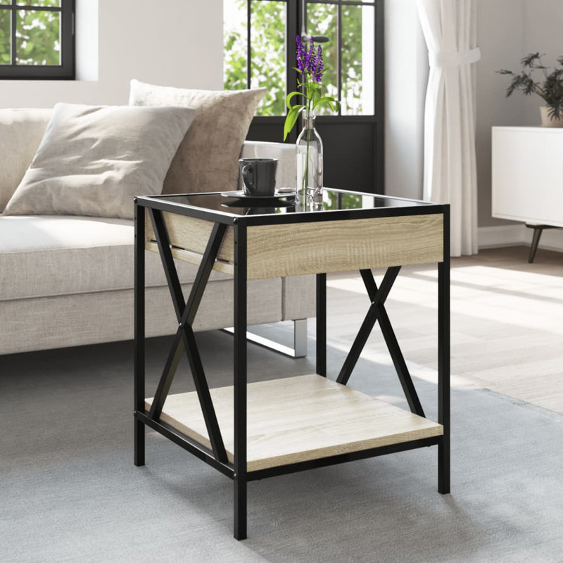 Dalvir Coffee Table with Storage, 49cm H x 40cm L x 40cm W, Black/Sonoma Oak
