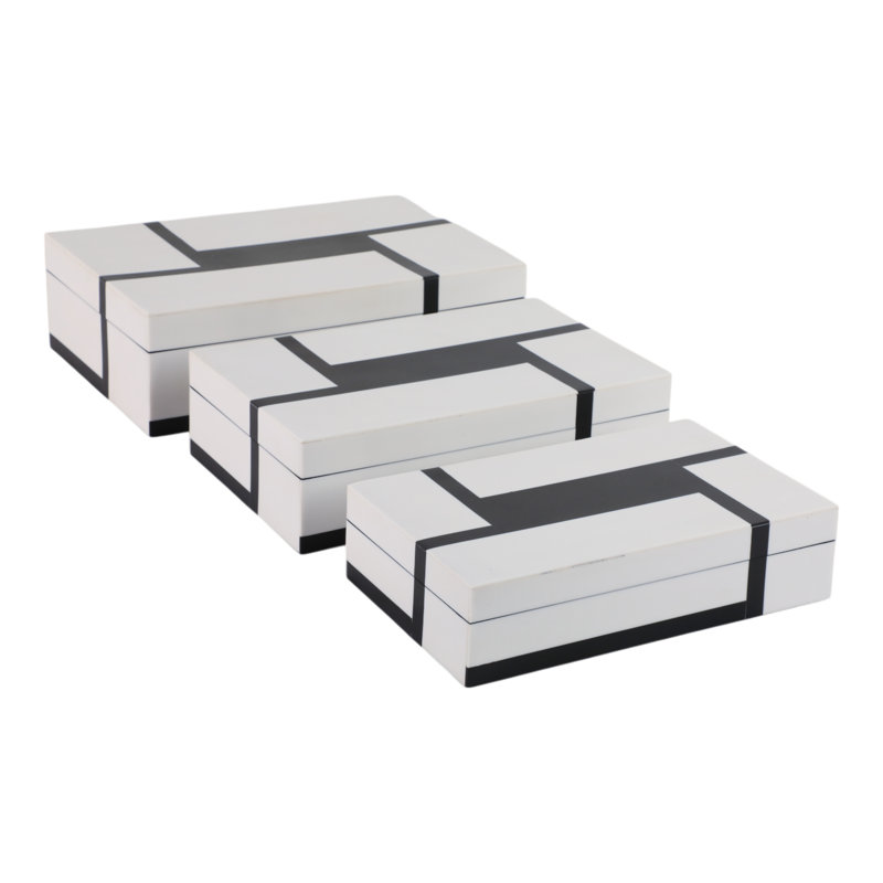 Boîtes de rangement décoratives en résine, bois et tissu non tissé - Organisateur polyvalent moderne pour espaces élégants, ensemble de 3