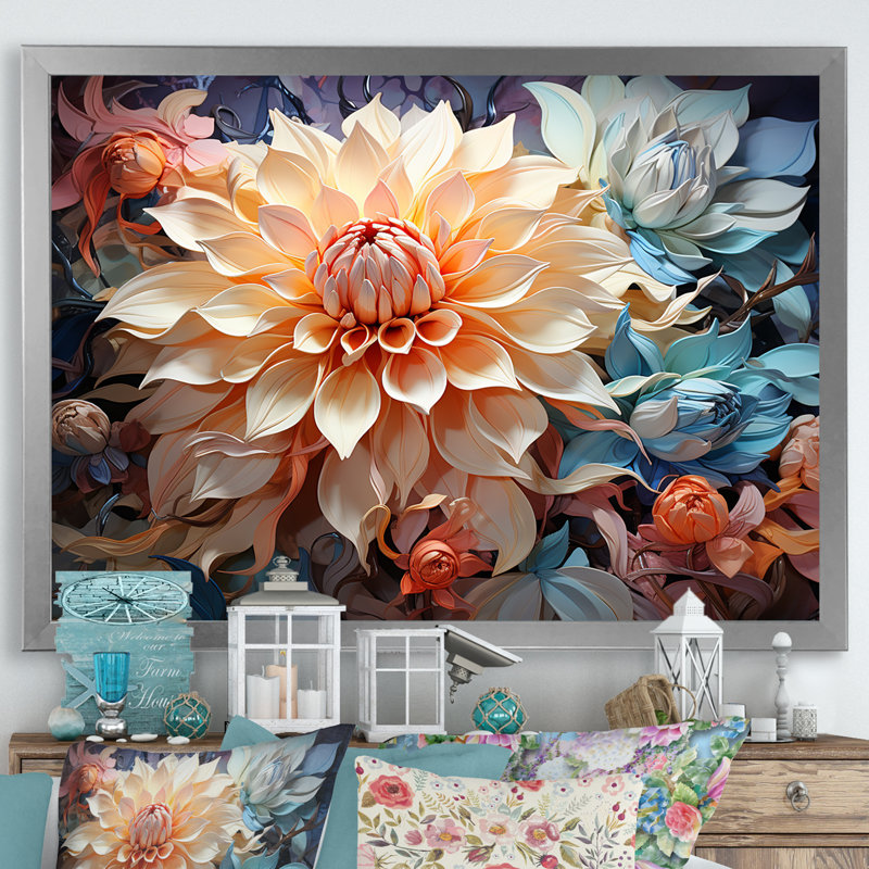 Dahlia Blossom Reverie sur toile, H 16 po x l 32 po x P 1 po, Cadre simple argenté
