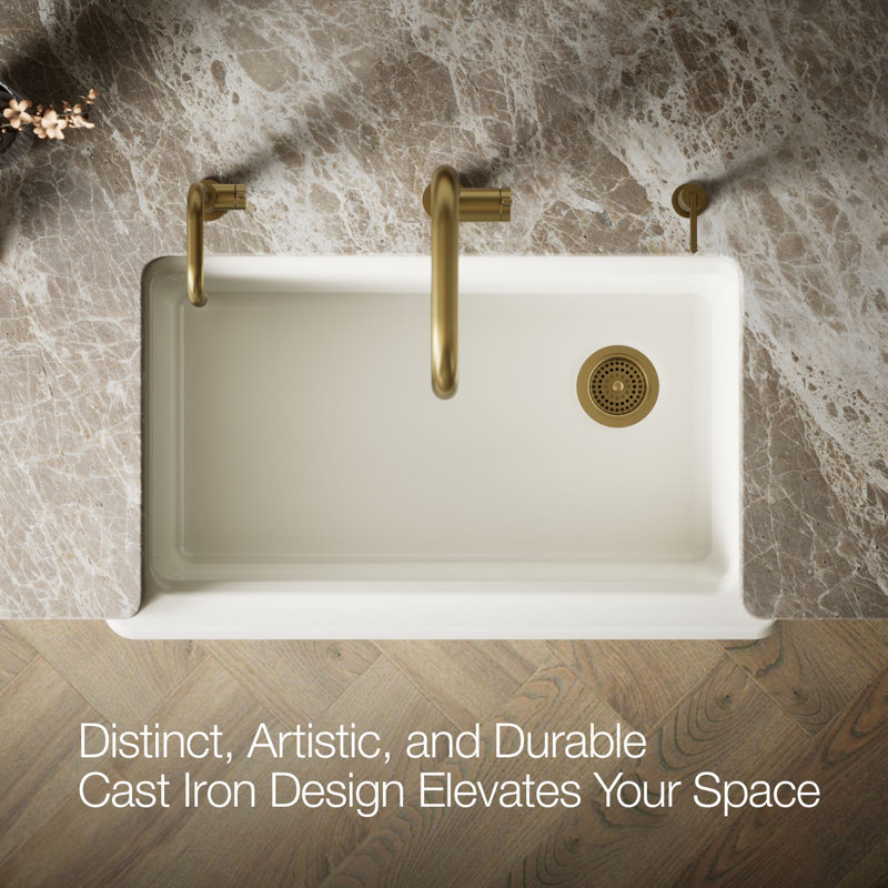 Riverby Undermount Single-Bowl Farmhouse Workstation Kitchen Sink With Tall Apron, Biscuit