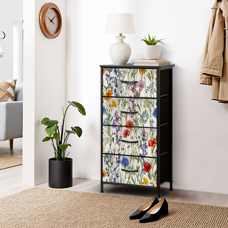 4 Drawer Dresser for Bedroom, Narrow Chest of Drawers, Wooden Top and Study Iron Frame 18"x37.5"-(WxH)
