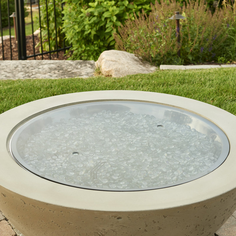 Round Gray Tempered Glass Fire Pit Burner Cover