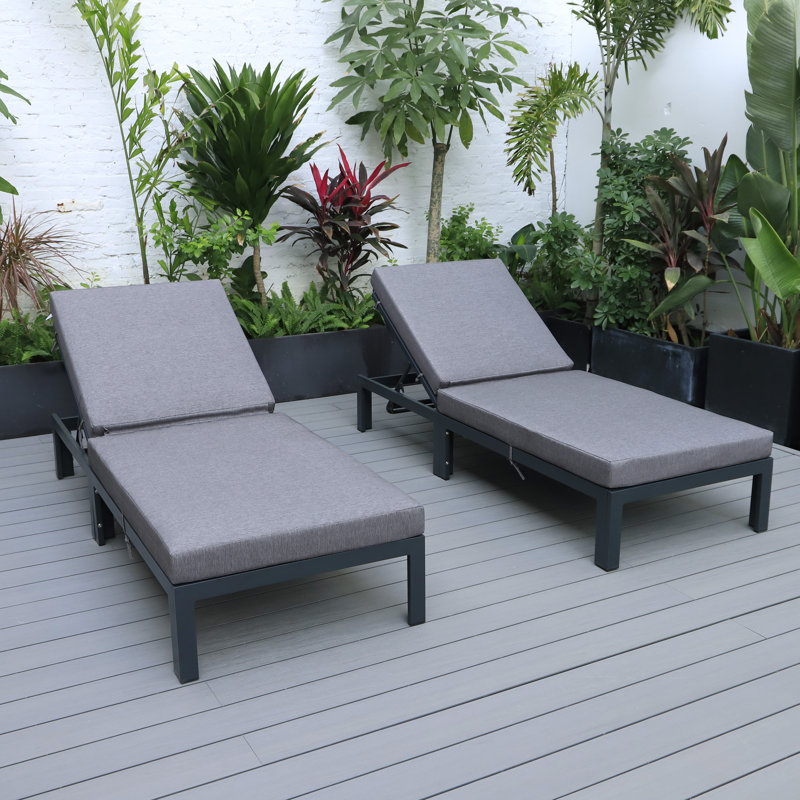 Outdoor Metal Chaise Lounge , Cushion Included, Blue