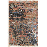 Shangri-La Hand Knotted Wool Area Rug in Blue/Coral/Silver/Black