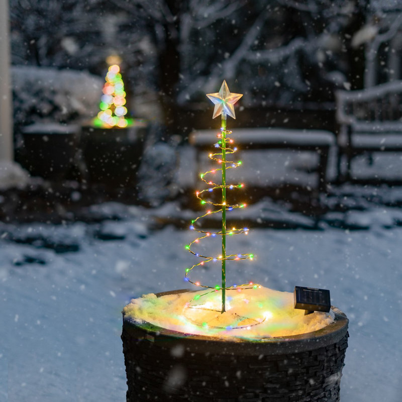 Arbre de Noël solaire extérieur en spirale avec lumières DEL 2 pi, Jaune/vert