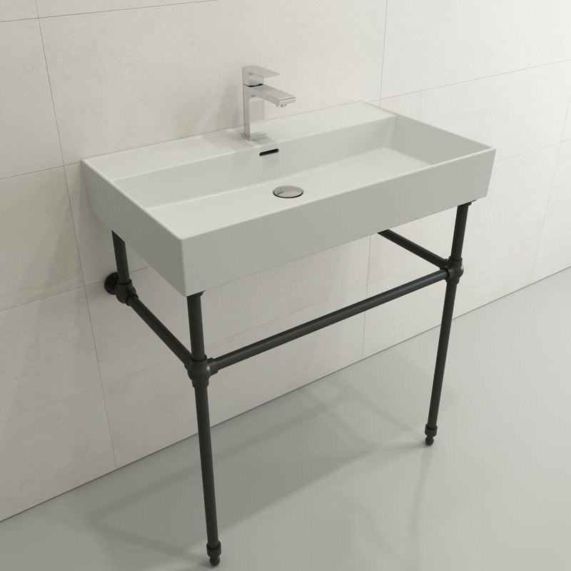 Milano 31.69'' L Bathroom Sink, Matte White, Single-Hole