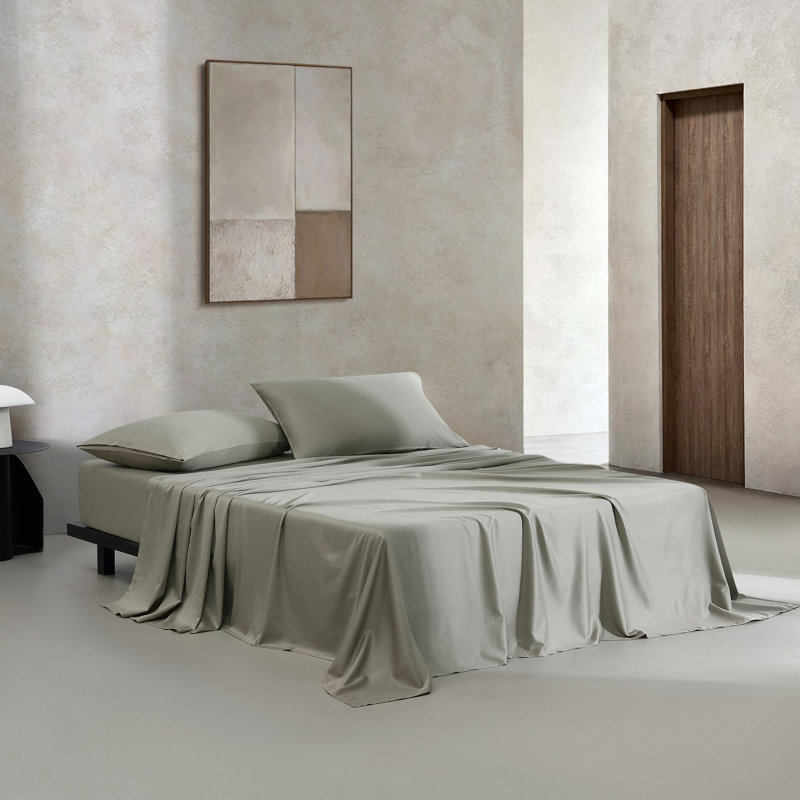 Ensemble de draps 4 pièces Calvin Klein, Brun pâle, Ensemble de draps pour très grand lit avec 2 taie