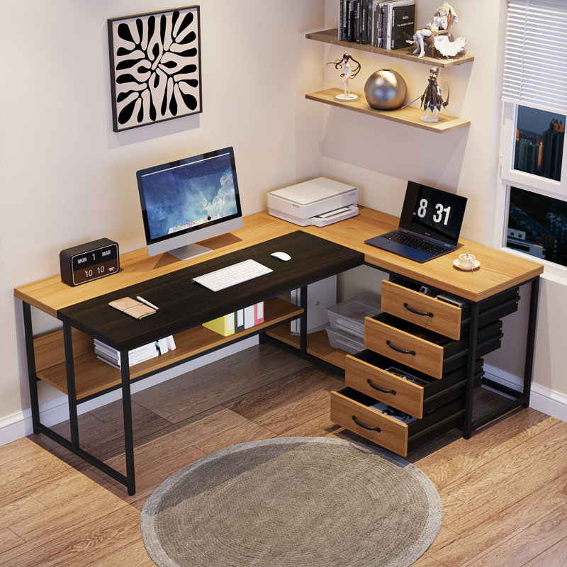 Bureau d'ordinateur de coin 63 "avec tablette et tiroirs Marlene