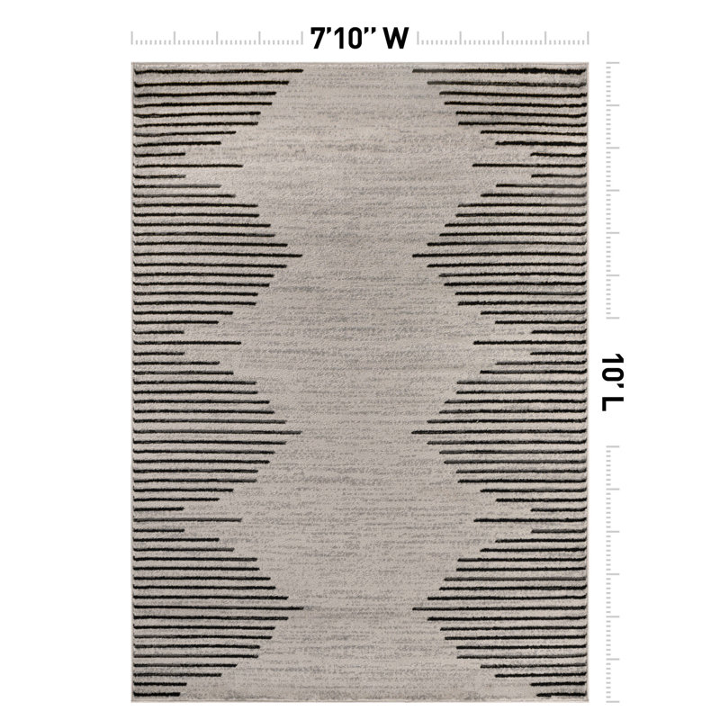 Damarcus Geometric Cream/Black/Gray Area Rug, Rectangle 7'10" x 10', Cream