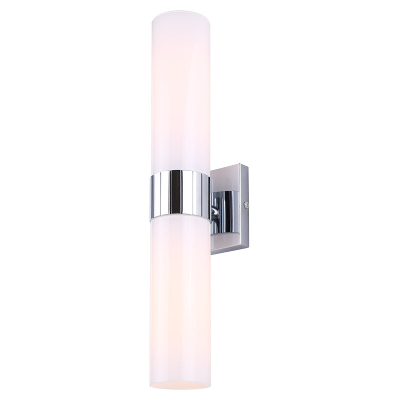 Nias 4.5 In. 2 Light Chrome Wall Light With Opal Glass Shade, Chrome