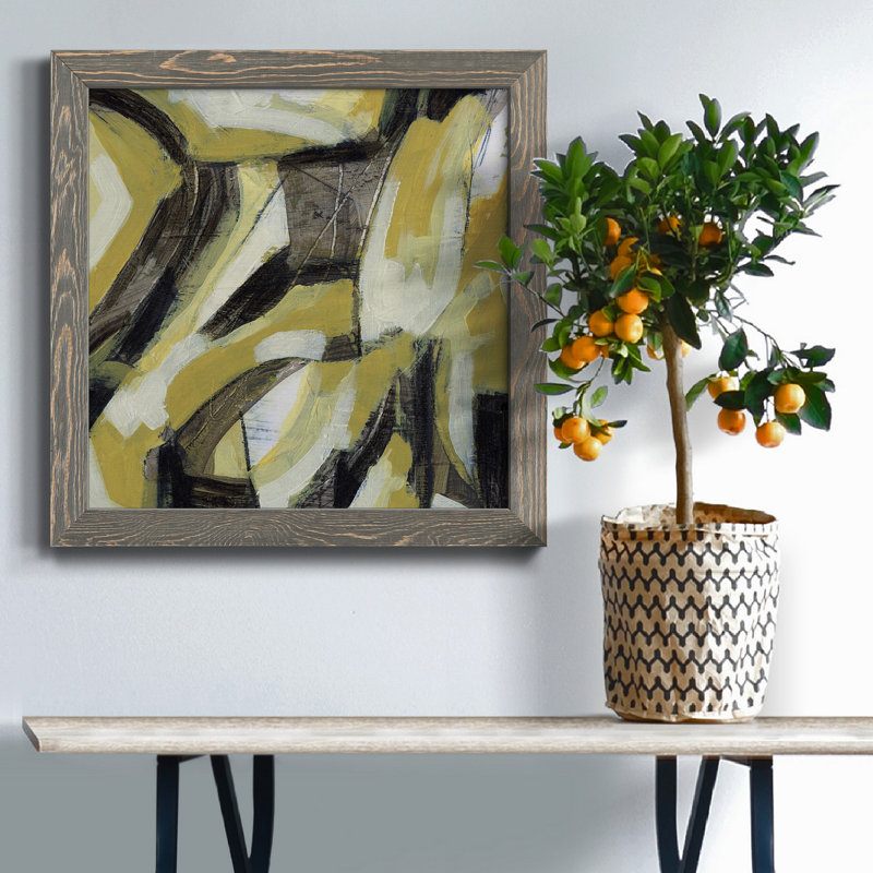Citron Rhythm II - Toile encadrée de qualité supérieure - prête à être accrochée, Encadré gris