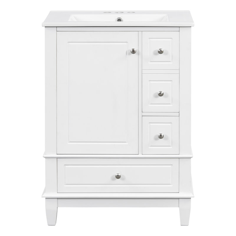 Meuble-lavabo 24 po avec lavabo et tiroirs Kokkina, Blanc