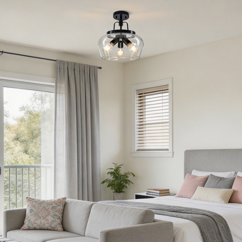 Plafonnier semi-encastré 3 lumières en verre transparent Farmhouse