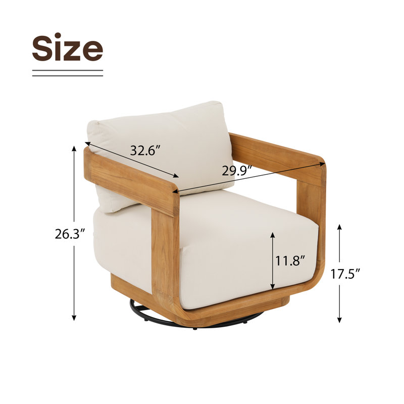 Chaise simple pivotante d'extérieur 360 ° en teck massif