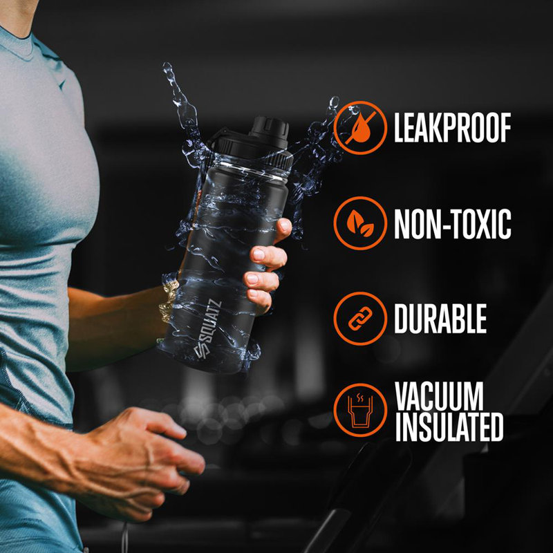 Stainless Steel Water Bottle, with Straw, Leak Proof, Vacuum Insulated Stainless Steel, Double Walled, Wide Mouth Lids, Black