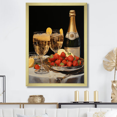Champagne avec fraise - Champagne, art mural