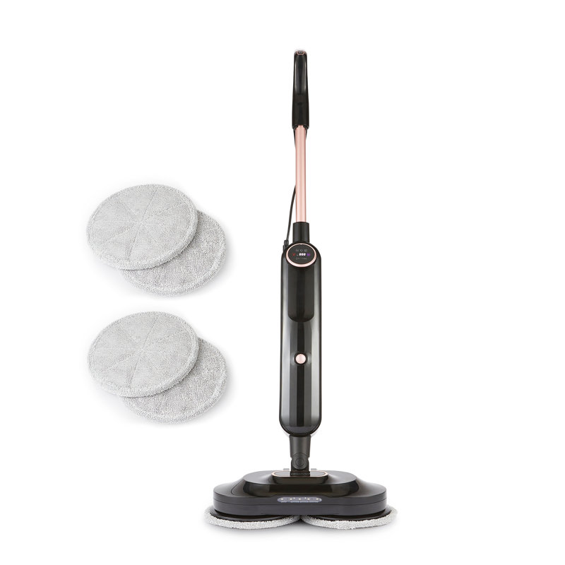 Geepas Digital Steam Mop | Upright Steam Cleaner Floor Mop & Polisher with 2 Pairs Of Rotating Scrubbing Pads | 2 Steam Setting Kills 99.9% of Bacteria | LED Headlight 540ML Water Tank 7M Cord | Black