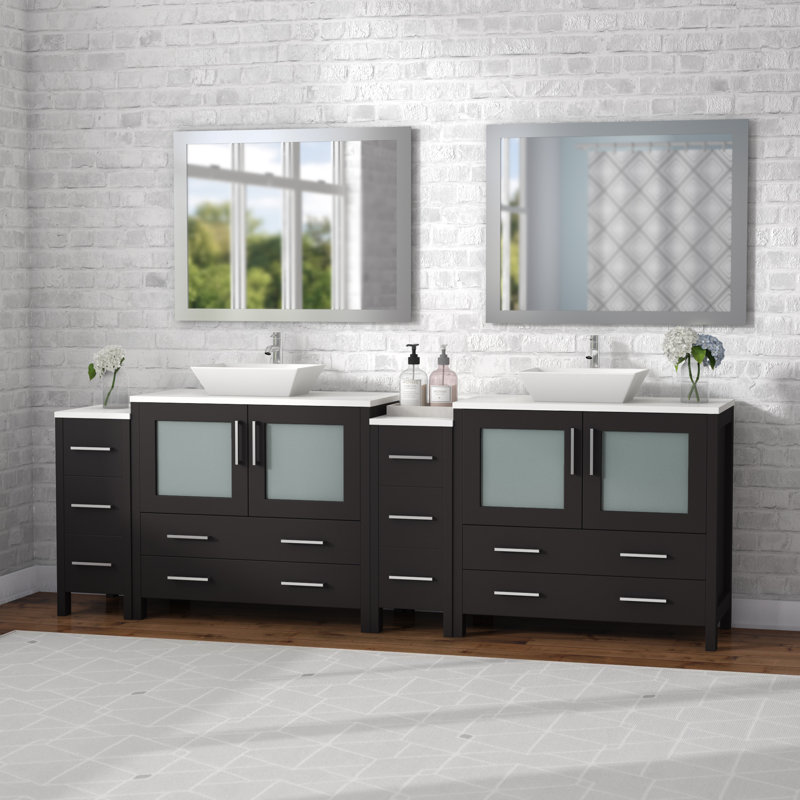  Framed 96" Double Bathroom Vanity Set with Mirror, Espresso