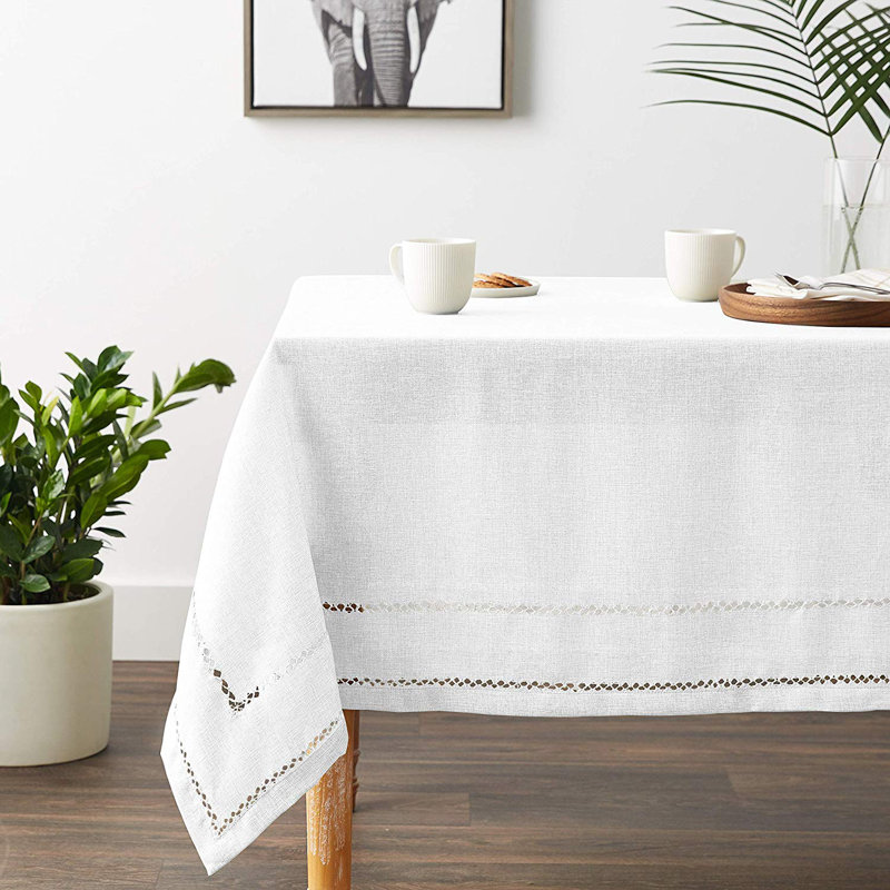 Shoreview Embroidered Vintage Tablecloth, White, 90" L x 60" W