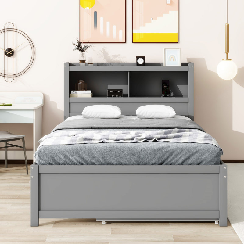 Platform Bed With Trundle, Gray