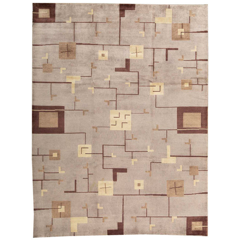 Tapis gris de haute qualité noué à la main
