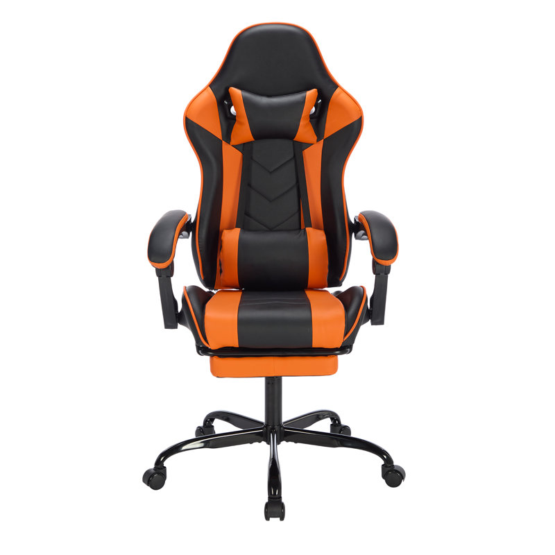 Westley PU Leather Gaming Chair with Adjustable Recline, Headrest & Footrest, Black/Orange