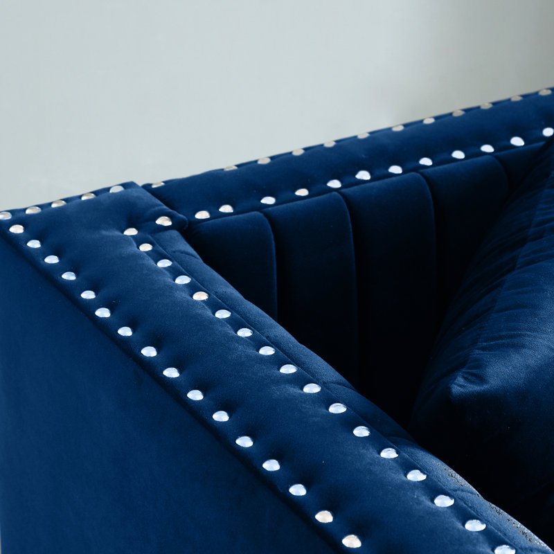 Salon en velours bleu avec base en or poli - 2 pièces à rainure verticale pour un style maison