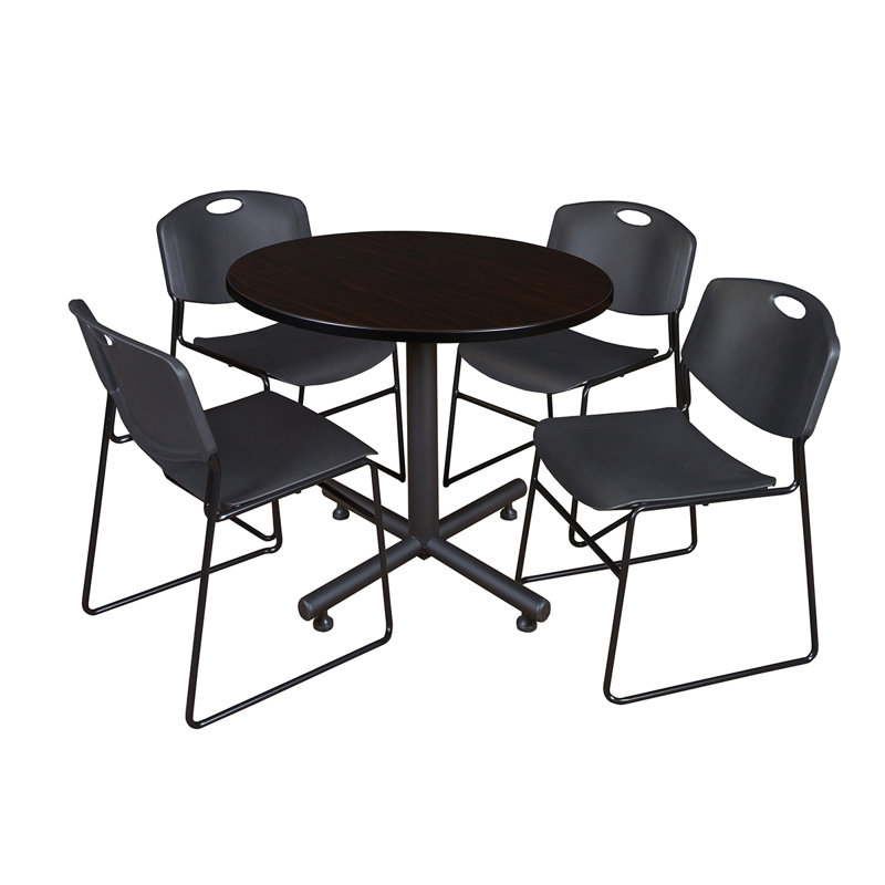 Table de salle à manger avec base Nick Nick et 4 chaises empilables Zeng, Érable, Noir
