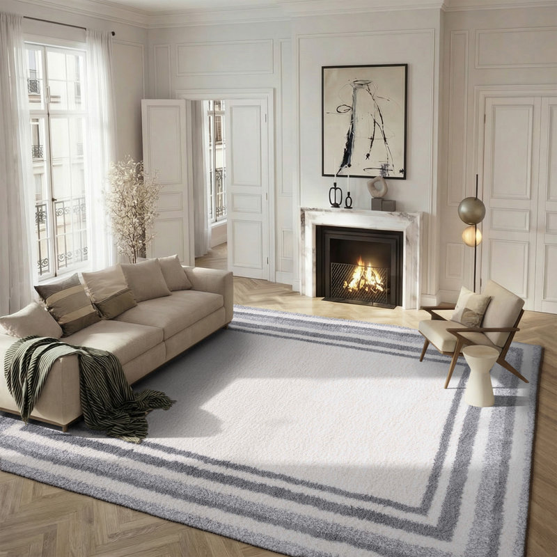 Ladaniel Border & Stripe Shag 200 Performance Striped Rug, Rectangle 8' x 10'