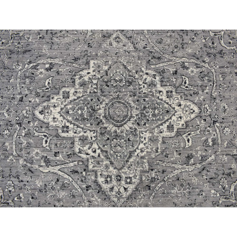Tapis gris en laine noué à la main 10 pi x 10 pi avec motif zoroastrien 41E77B6DDDD74528BB804656DDC1BF7B
