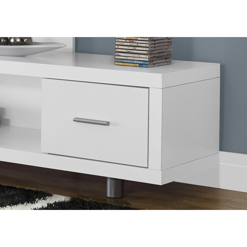 Meuble télé 60 po, meuble multimédia moderne en stratifié blanc avec rangement pour la chambre à coucher et le salon