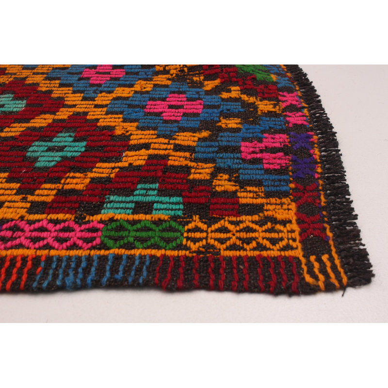 Tapis orange / vert / bleu en laine tissé à la main de conception unique 7 pi 3 po x 9 pi 3 po Politte