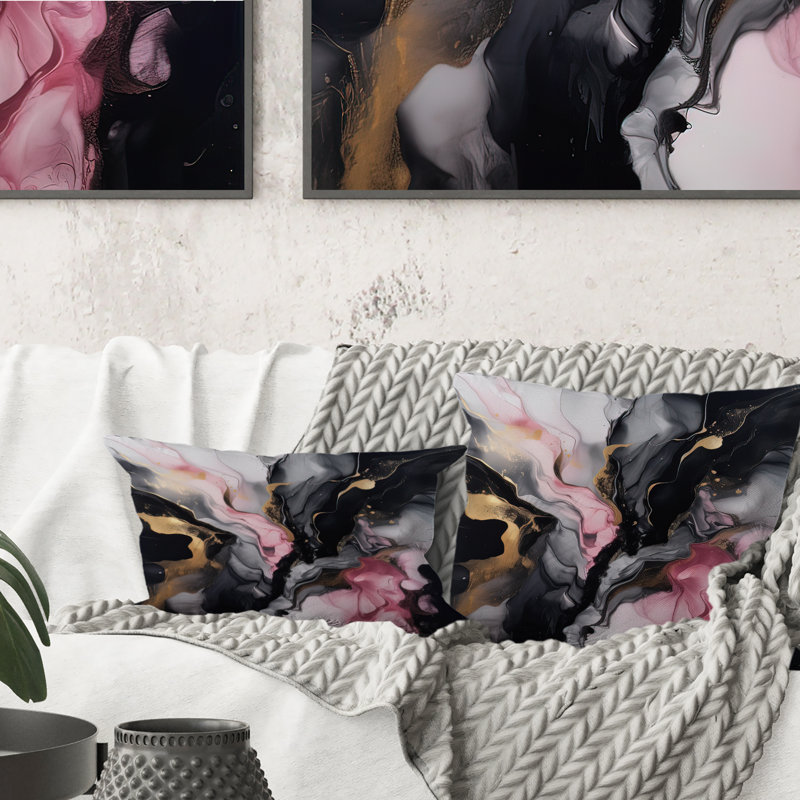 Coussin décoratif en marbre noir doré Marble Splash II