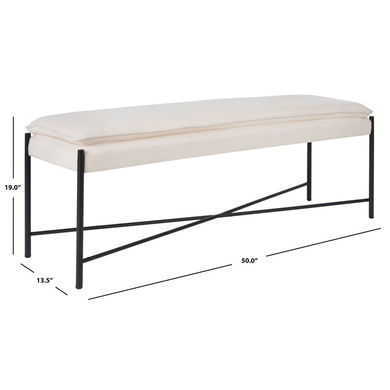 Landers Light Beige Linen Upholstered Bench with Metal Legs