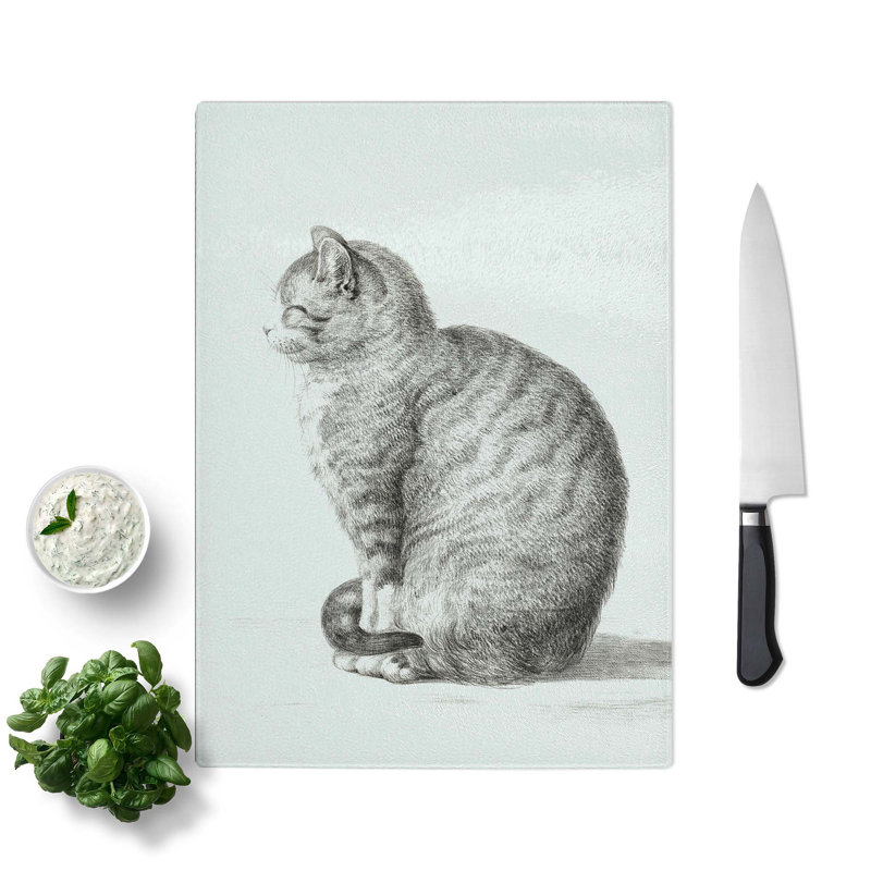 Tempered Glass a Sitting Cat Chopping Board, 28.5 cm W x 39 cm L