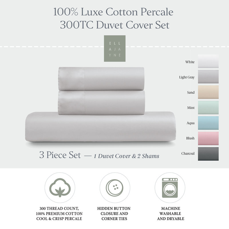EJ Classic Cotton Percale Duvet Cover, Light Grey