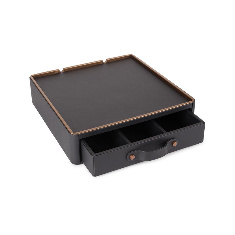 Noir Leather Tea & Coffee Box, Noir/Gold